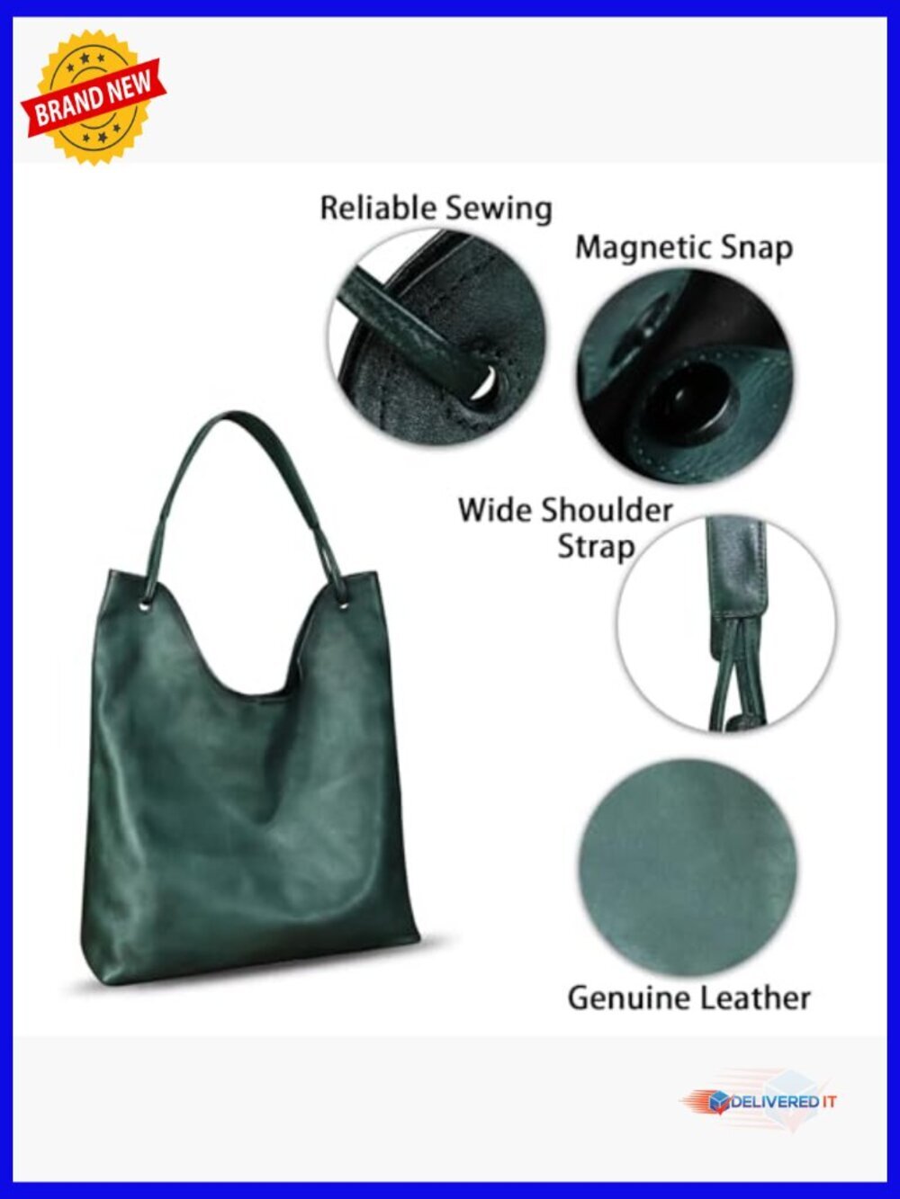 Genuine Leather Hobo Bag Large Tote Vintage Satchel Purse Shoulder Bag Work - Picture 6 of 7